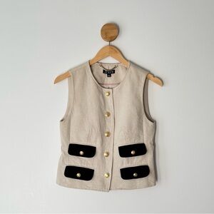 Sz4 J Crew Textured Beige and Black Button Down Vest NWT